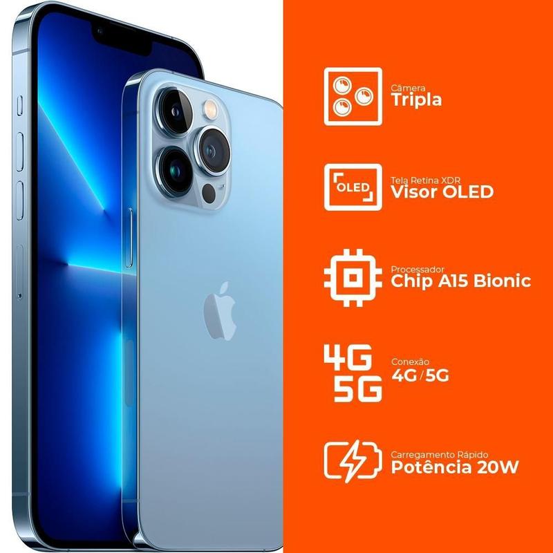 iPhone 13 Pro Max 128GB Azul Sierra, 5G, Tela de 6.7, Câmera